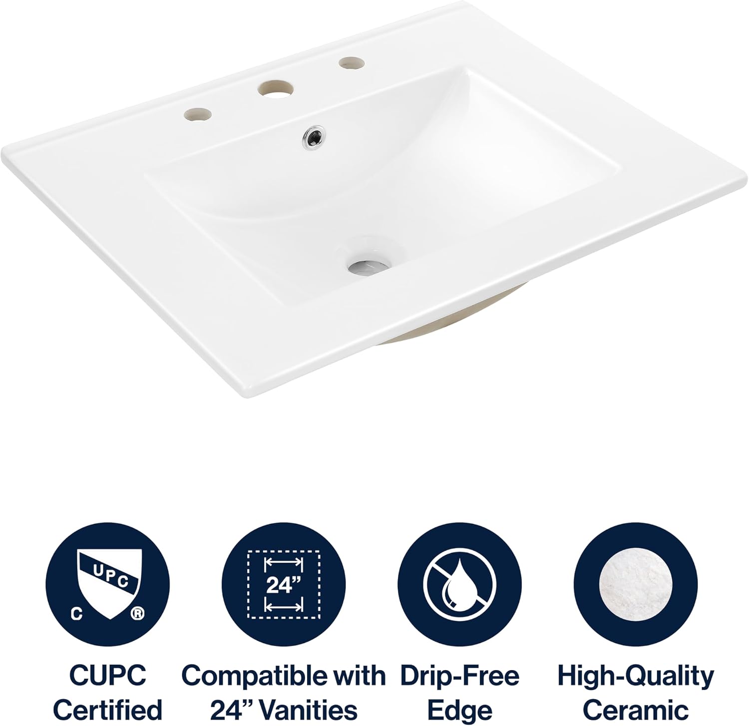 JONATHAN Y Ancillary 24" Bathroom 3-Hole Sink Top, White
