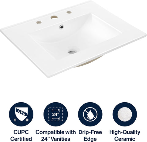 JONATHAN Y Ancillary 24" Bathroom 3-Hole Sink Top, White