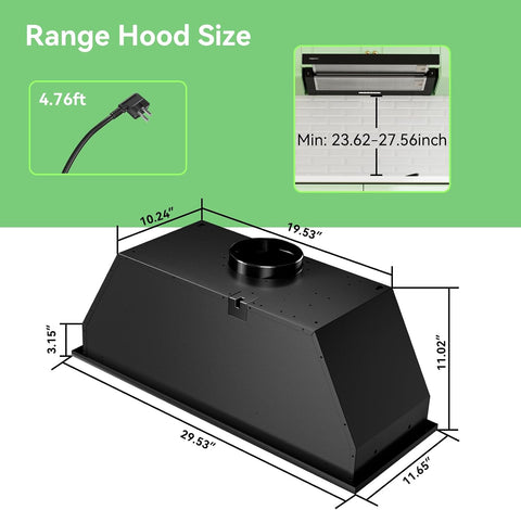 magicplux 30 in Built-in Range Hood Convertable with 600CFM Suction