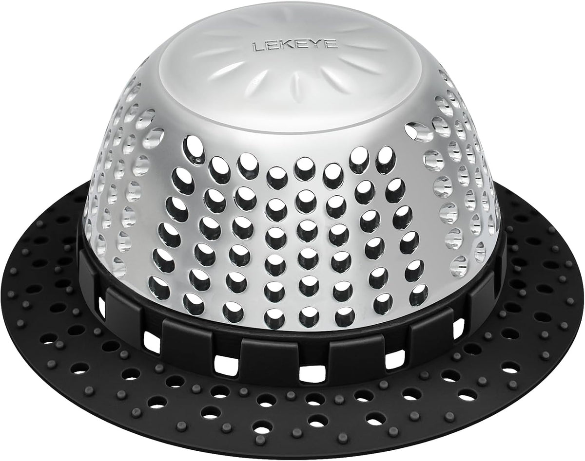 LEKEYE Shower Drain Hair Catcher/Bathtub Drain Cover/Drain Protector for Pop-Up & Regular Drains(Black)