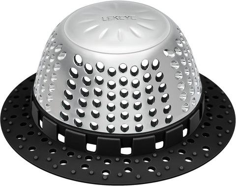 LEKEYE Shower Drain Hair Catcher/Bathtub Drain Cover/Drain Protector for Pop-Up & Regular Drains(Black)