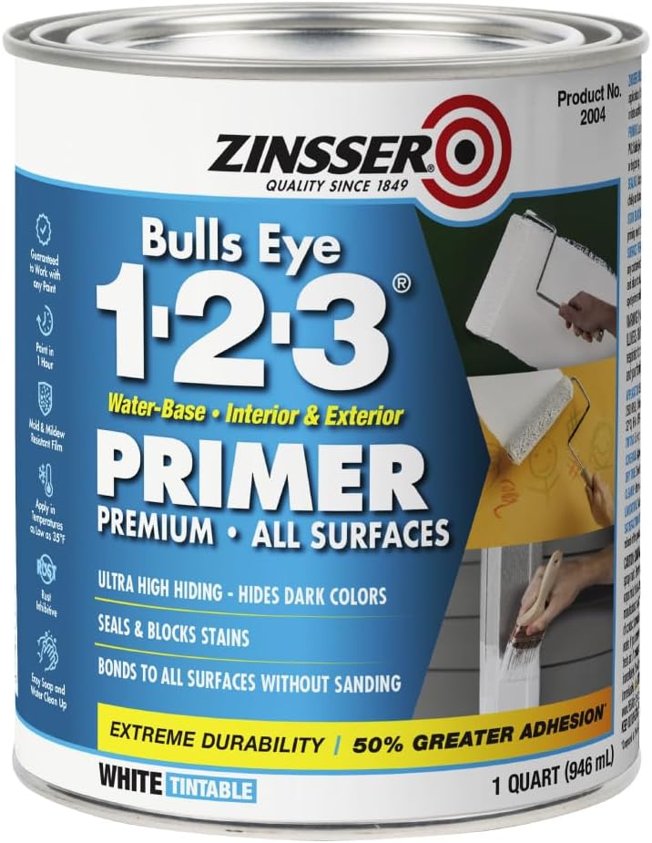 Zinsser Bulls Eye 1-2-3 Water-Base Primer & Sealer, White, Quart