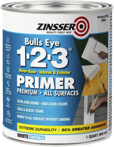 Zinsser Bulls Eye 1-2-3 Water-Base Primer & Sealer, White, Quart