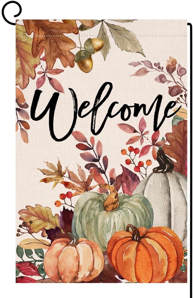 Fall Pumpkin Leaves Garden Flag 12x18 Vertical Double Sided Welcome Autumn Thanksgiving Holiday Outside Decorations Burlap Yard Flag BW823