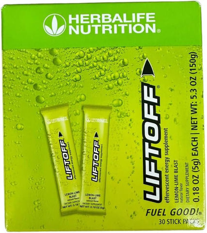 Herbalife Nutrition LIFTOFF Energy Stick Packs -Lemon-Lime Blast - Instant Drink for Natural Boost of Energy, Clears Minds, Improves Concentration, 30 Count (30 Packs), Green Lemon-Lime Blast