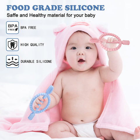 MISSLILI Baby Teething Toys with Easy-Hold Handle, Infant Toothbrush
