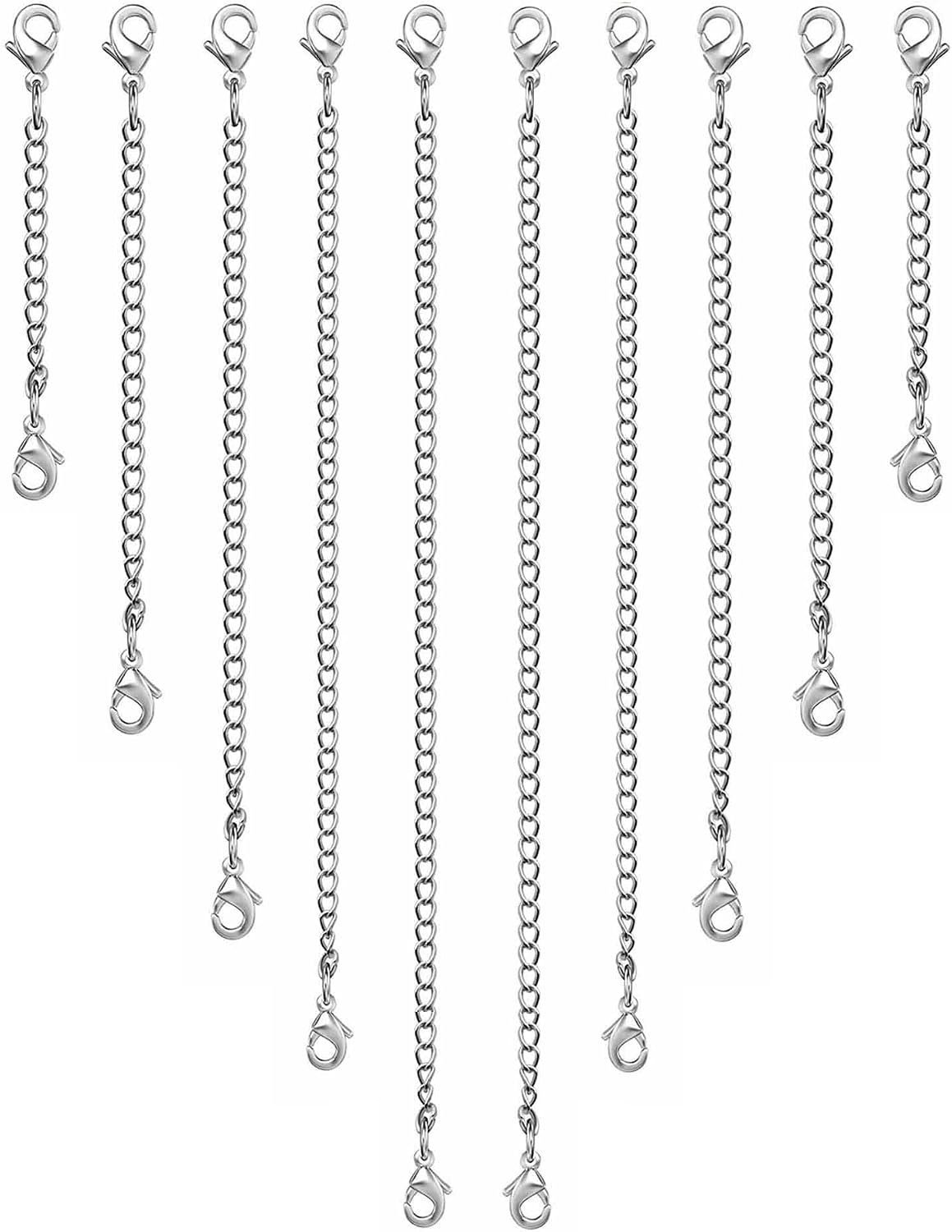 OHINGLT Necklace Extender 10Pcs Chain Extenders for Necklaces Bracelet, Silver Plated Stainless Steel Extension Chain for Women Jewelry Making