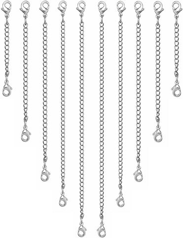 OHINGLT Necklace Extender 10Pcs Chain Extenders for Necklaces Bracelet, Silver Plated Stainless Steel Extension Chain for Women Jewelry Making