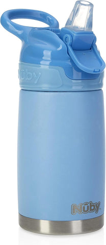 Nuby Thirsty Kids No Spill Flip-It Reflex Stainless Steel Travel Cup or Water Bottle - 10 Oz - 18+ Months - Aqua Mint - Back to School Essentials