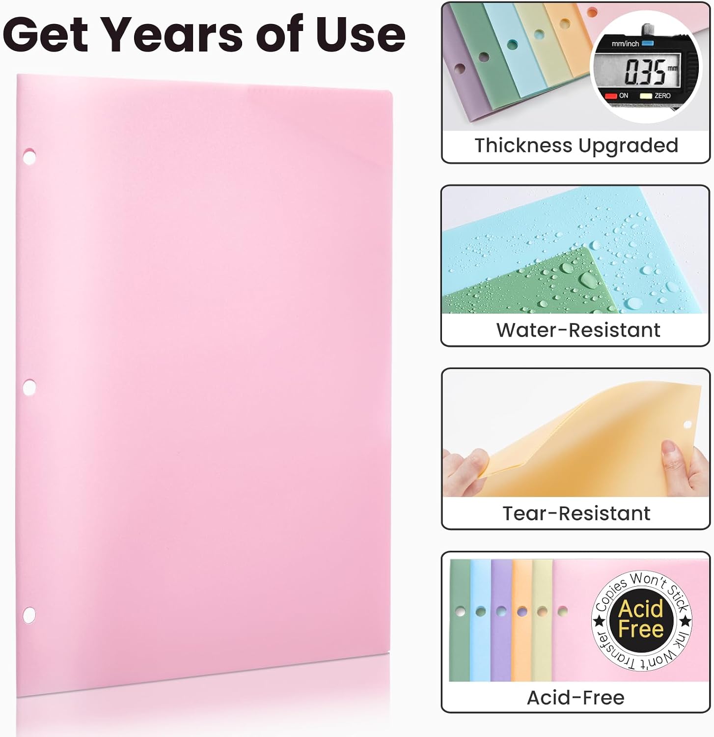 Sooez 2-Pocket Folders, Plastic Folders with Pockets 3 Hole Punched