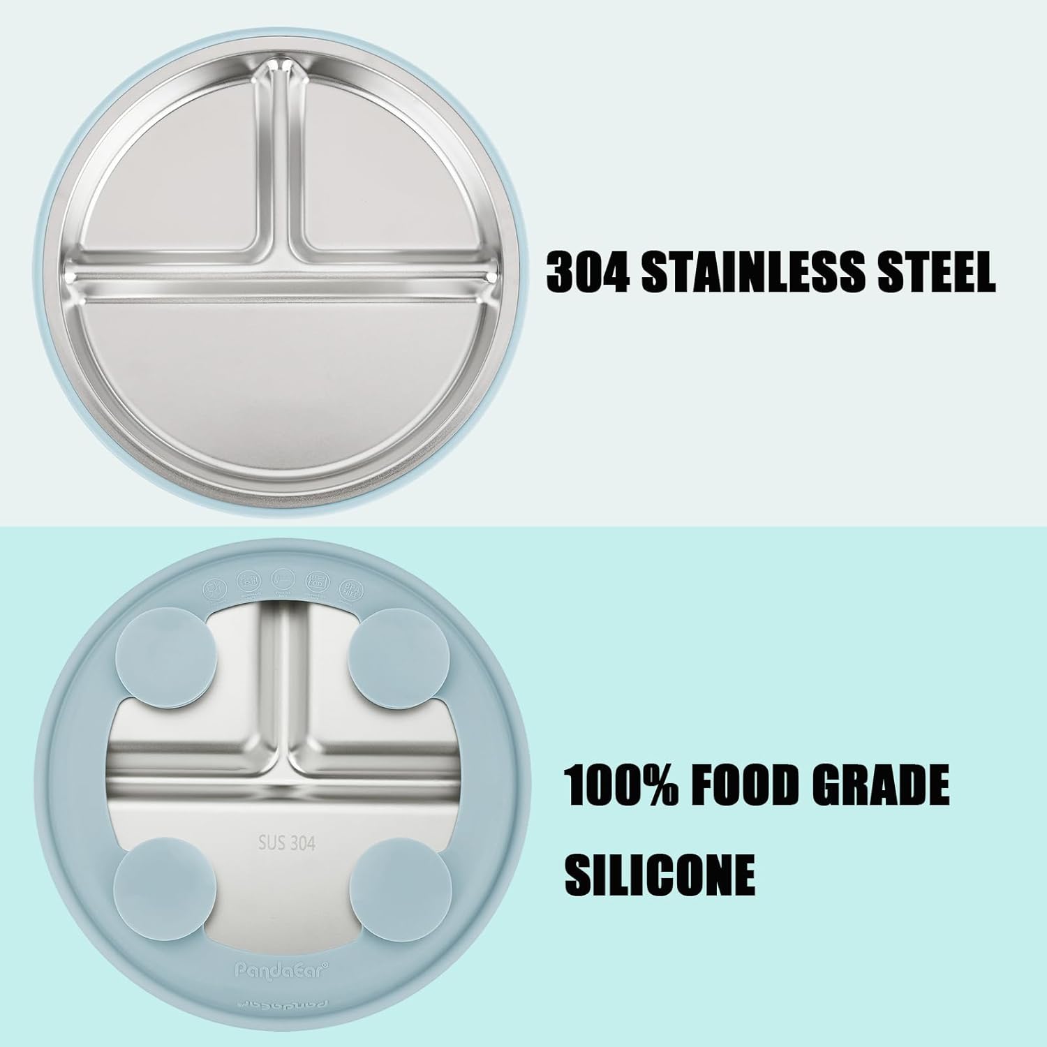 PandaEar 2 Pack Stainless Steel Baby Suction Plates with 2 Pack Spoons