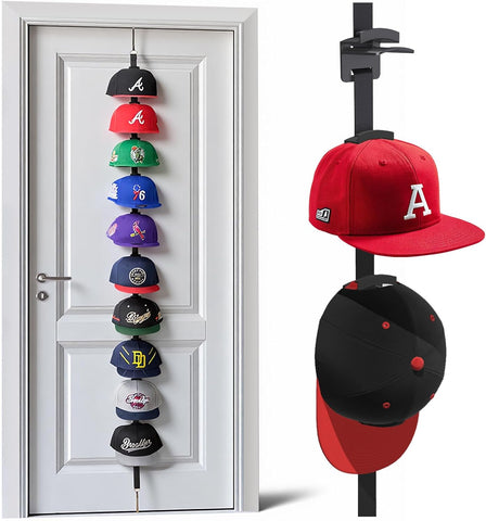 Over-the-Door Hat Organizer for Baseball Caps, Button & Strap 2-Way Hanging