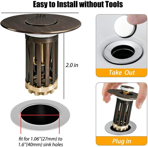 Anlige 3 in 1 Pop Up Bathroom Sink Stopper, Bathroom Sink Drain Strainer