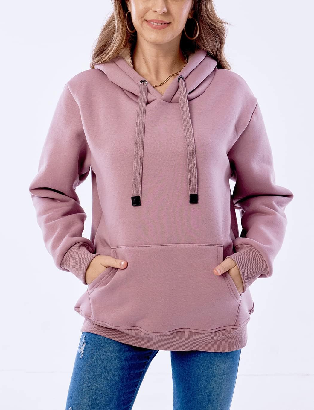 Haellun Womens Casual Winter Warm Fleece Sherpa Lined Pullover Hooded Sweatshirt