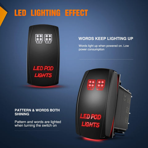 Nilight LED POD Lights Rocker Switch with Jumper Wires Set 5Pin Laser Red