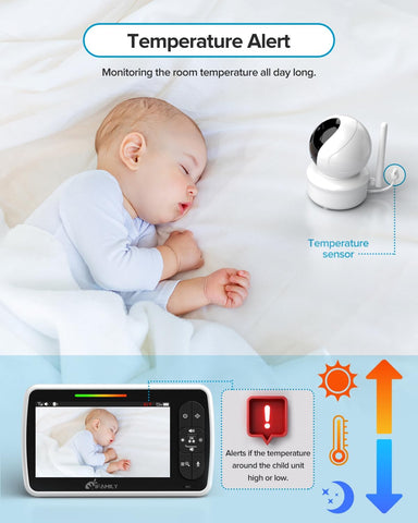 iFamily Baby Monitor,5" Screen with 30Hrs Battery Life,Remote Pan-Tilt-Zoom