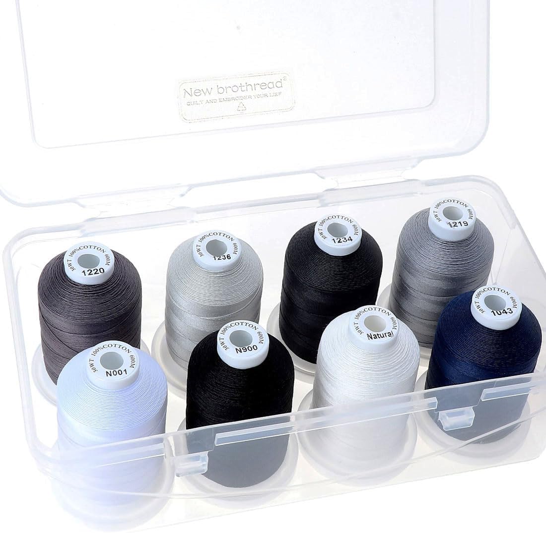 New brothread 100% Mercerized Cotton Threads with Box -8xMonochrome