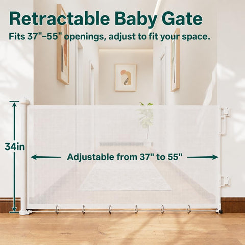 Cumbor 37-55" Retractable Baby Gates for Stairs & Doorways, White