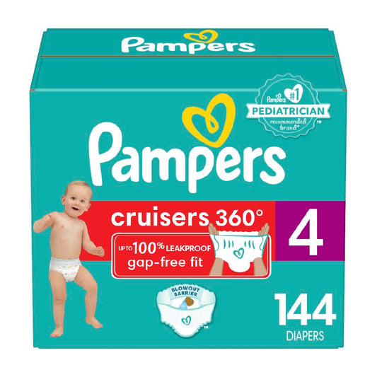 Pampers Cruisers 360 Diapers - Size 4, One Month Supply (144 Count), Pull-On Disposable Baby Diapers, Gap-Free Fit