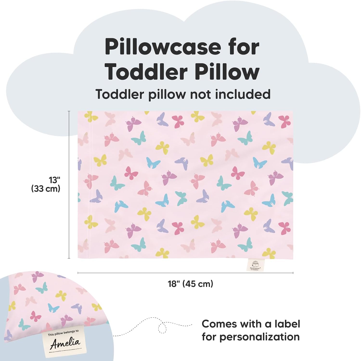 KeaBabies Toddler Pillowcase 13x18 Organic Cotton Cover, Flutter