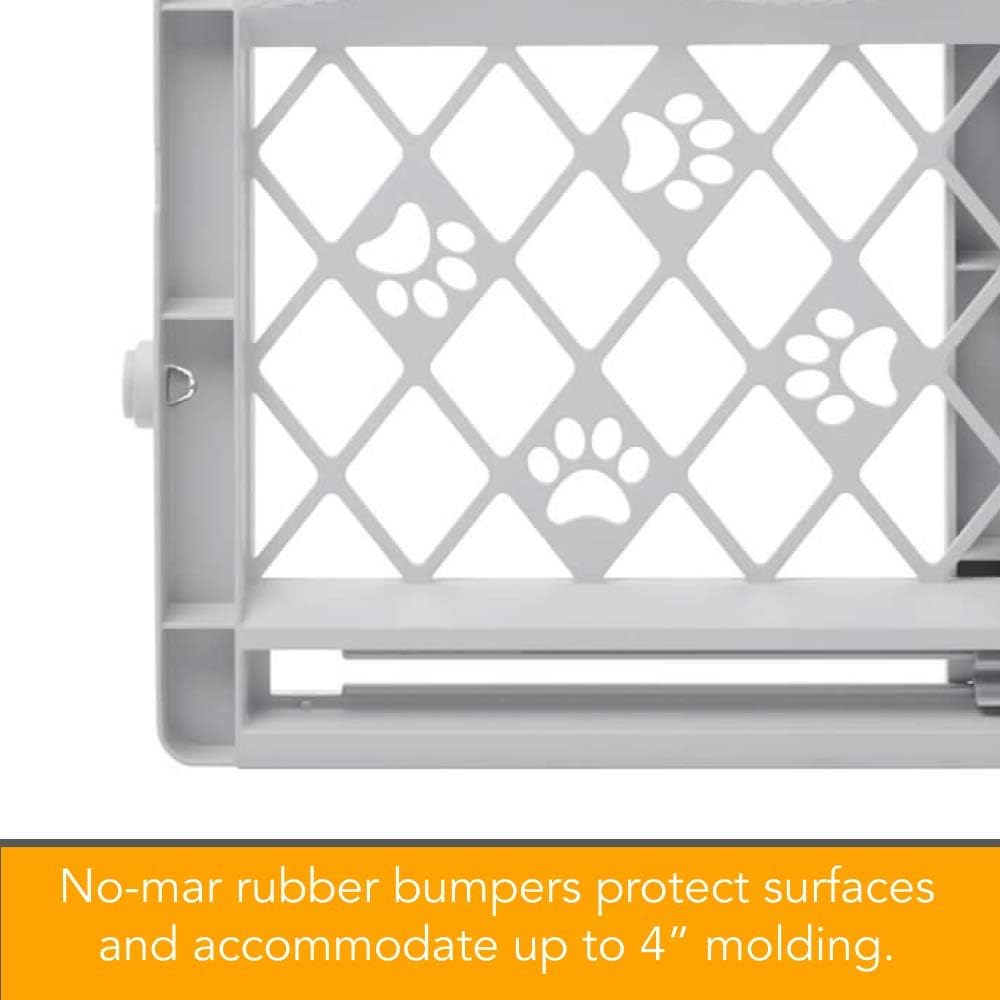 MYPET North States Paws Portable Pet Gate: 26-40" Wide. Pressure Mount. No Tools Needed. Made in USA. Dog Gate 23" Tall, Expandable, Durable Dog Gates for Doorways, Light Gray