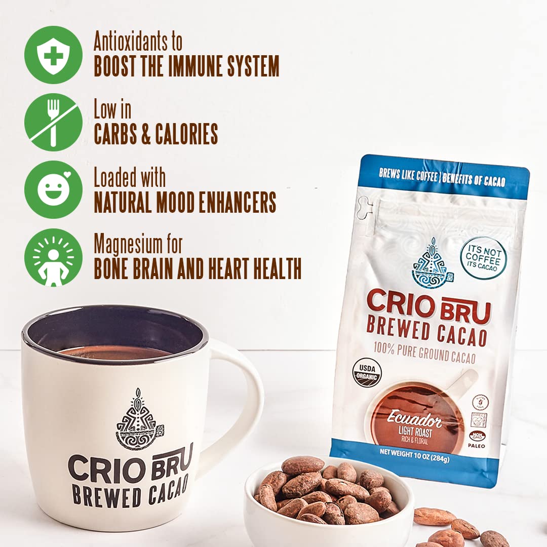 Crio Bru Brewed Cacao Ghana French Roast 3lb (48oz) - Coffee Alternative Natural Healthy Drink | 100% Pure Ground Cacao Beans | 99.99% Caffeine Free, Keto, Low Carb, Paleo, Brew And Enjoy Hot or Iced