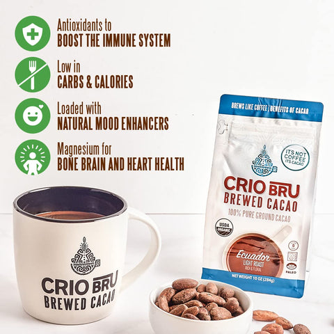 Crio Bru Brewed Cacao Ghana French Roast 3lb (48oz) - Coffee Alternative Natural Healthy Drink | 100% Pure Ground Cacao Beans | 99.99% Caffeine Free, Keto, Low Carb, Paleo, Brew And Enjoy Hot or Iced