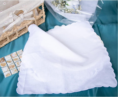 Bulk Pack Handkerchiefs Cotton Scalloped Hankies Pocket Square Towel White 11 Inches