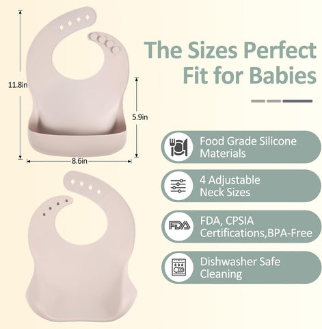 Eascrozn Silicone Bibs for Babies Toddler Set of 3, BPA Free