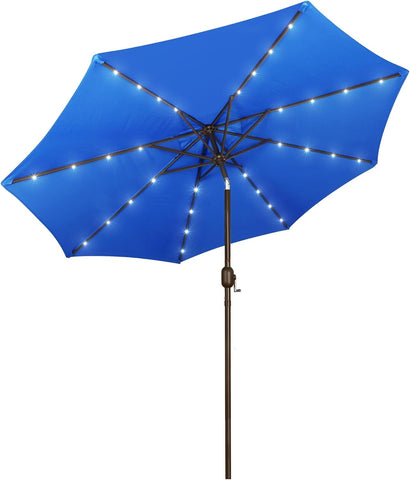 Blissun 9 ft Solar Umbrella, Patio Umbrella with 32 LED Lights, Table Market Umbrella, Outdoor Umbrella for Garden, Deck, Backyard, Royal Blue