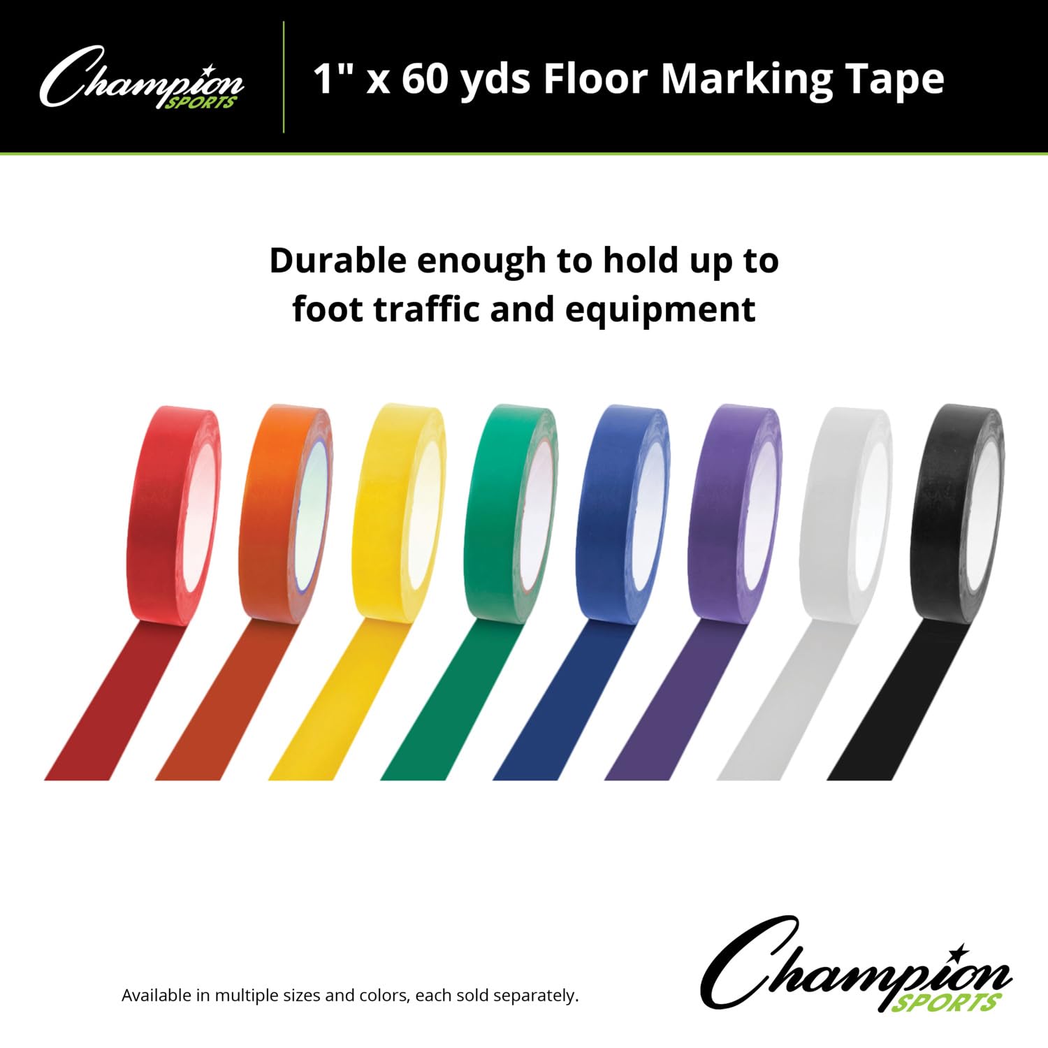 Champion Sports Vinyl Floor Tape, Yellow, 1 Count