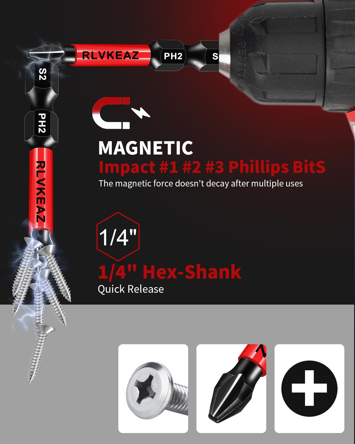 10-Pack Phillips Screwdriver Bits, PH1 PH2 PH3 Magnetic 2-Inch
