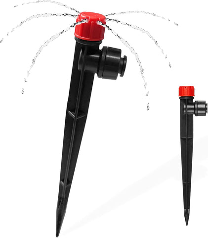 10PCS Push-to-Fit Drip Irrigation Emitters for 1/4 inch Irrigation Tubing, Adjustable 360 Degree Drip Emitter Sprayer with Stake, Irrigation Dripper Sprinklers for Drip Irrigation System
