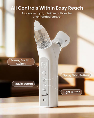 GROWNSY SniffEase 3-in-1 Baby Nasal Aspirator – Spray, Suction & Mist, Grey