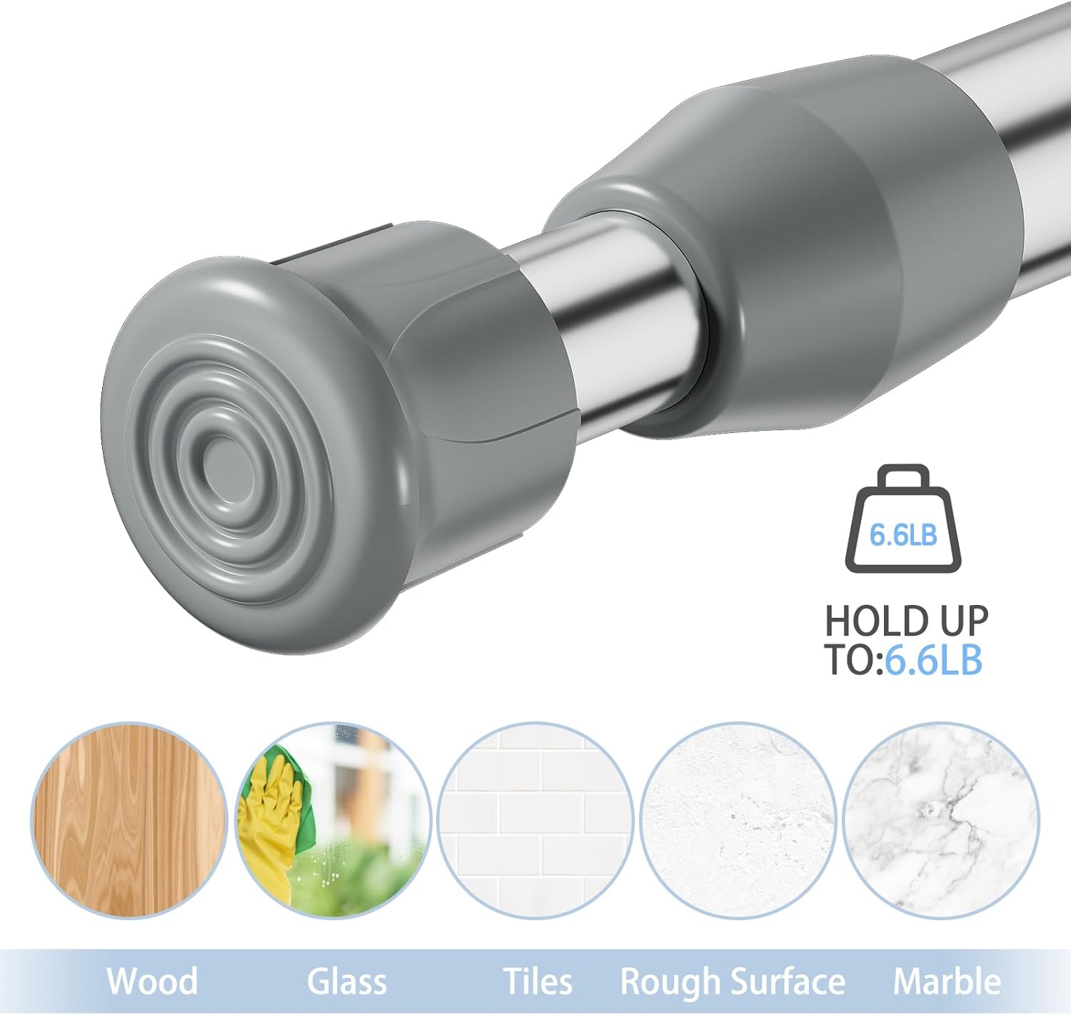 AIZESI Spring Tension Curtain Rod Short Tension Rod (Silver,17"to 28"-1Pcs)