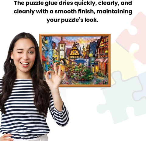MasterPieces – Puzzle Glue with Wide Plastic Spreader, Easy to Apply, Dries Quick and Clear, Protects Finished Jigsaw Puzzles, Water-Soluble, 2 Pack, 5 oz Each