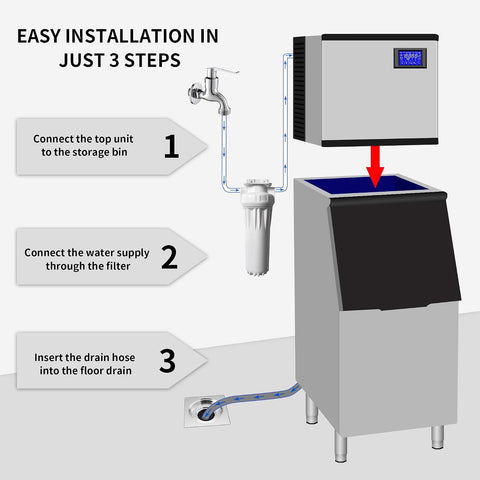 Commercial Ice Machine 1000 Lbs/24H, Industrial Ice Maker Machine with 640 Lbs Ice Storage, Vertical Ice Maker Machine, Air Cooled Stainless Steel Ice Cube Maker for Commercial and Home Use
