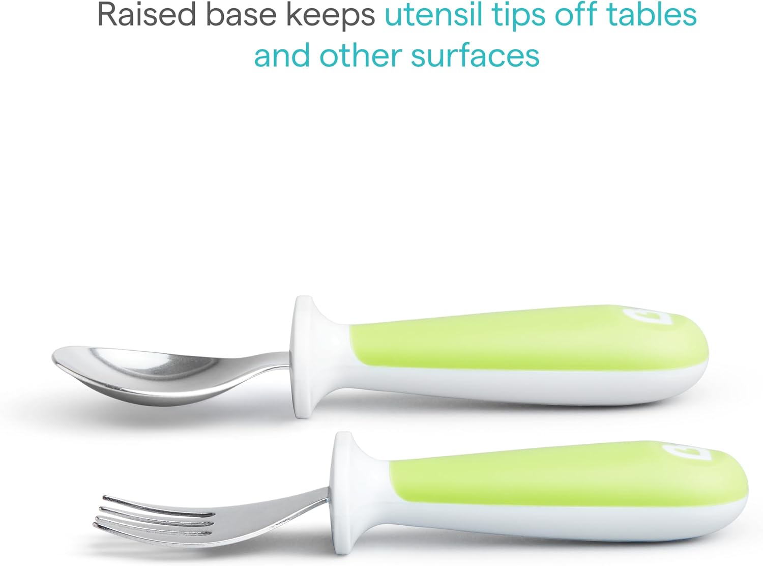 Munchkin® Raise™ Toddler Fork and Spoon Utensil Set, Rest Keeps Tip Off Table, BPA Free, 4 Pack, Blue/Green