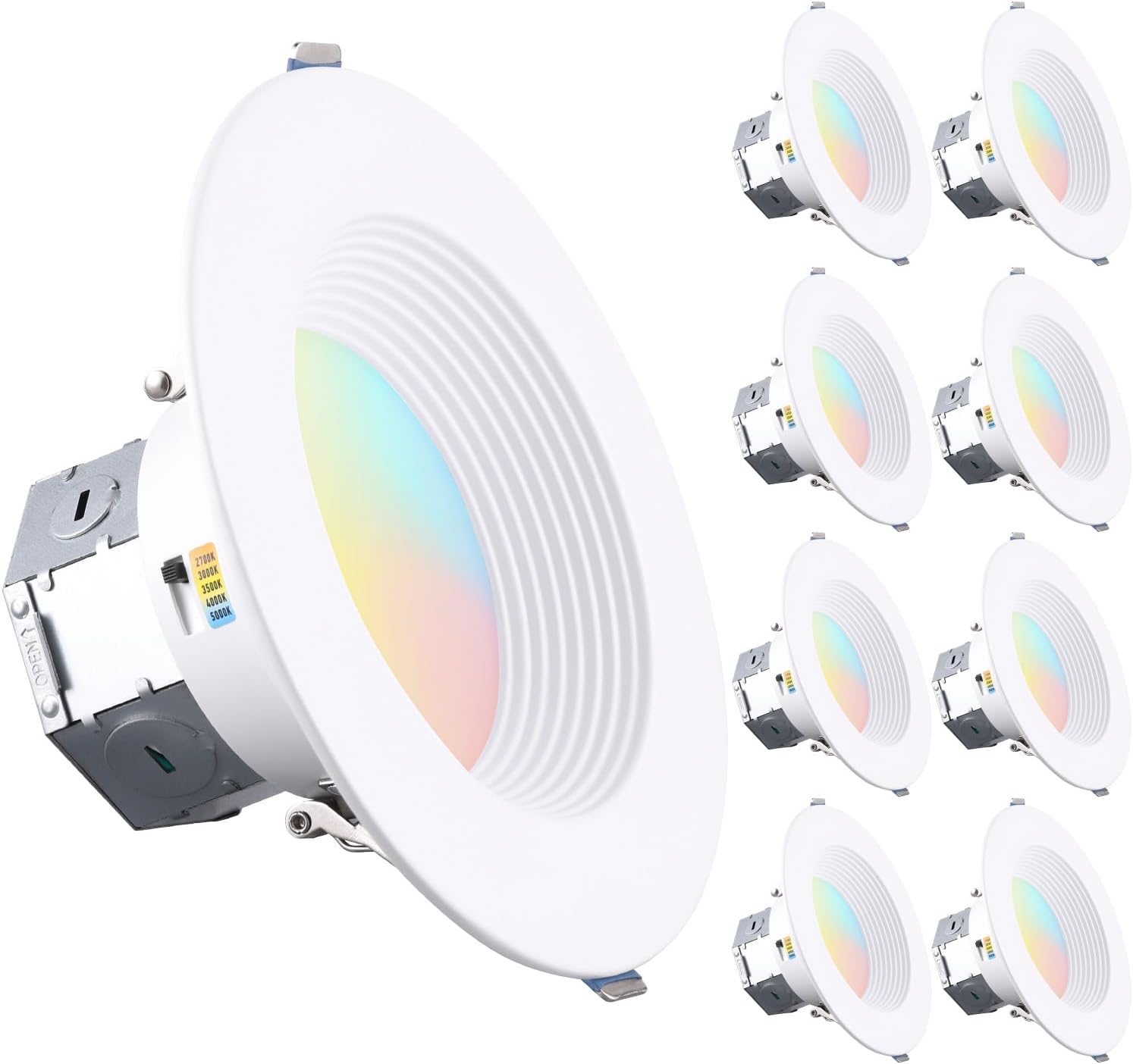 TORCHSTAR 8-Pack 5CCT 6 Inch LED Recessed Light Canless, White