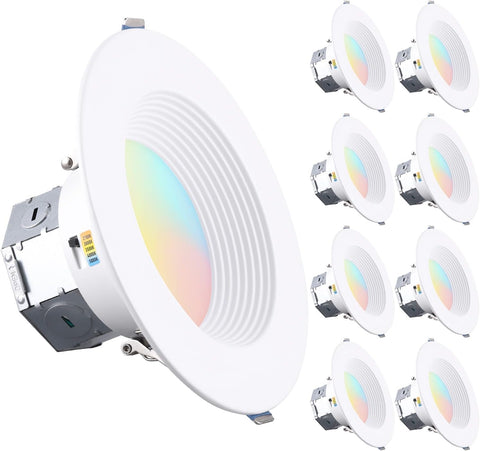 TORCHSTAR 8-Pack 5CCT 6 Inch LED Recessed Light Canless, White
