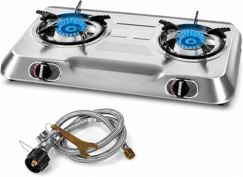 XtremepowerUS Double Burner Propane Stove, 25,516 BTU Outdoor Camping Cooktop with Auto Ignition, Portable Stainless Steel LPG Gas Stove for Camping, RV, Tailgating & Outdoor Cooking