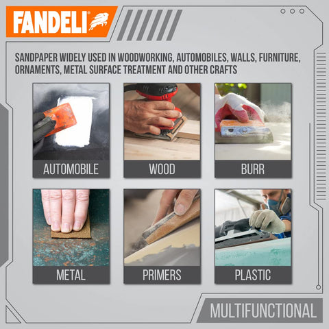 Fandeli | Multi-Purpose Sandpaper | 100 Grit | 50 Sheets of 9'' x 11'' | Ideal for Sanding Metal, Untreated Wood and Painted Surfaces | Sandpaper Sheets | Sandpaper Grit.