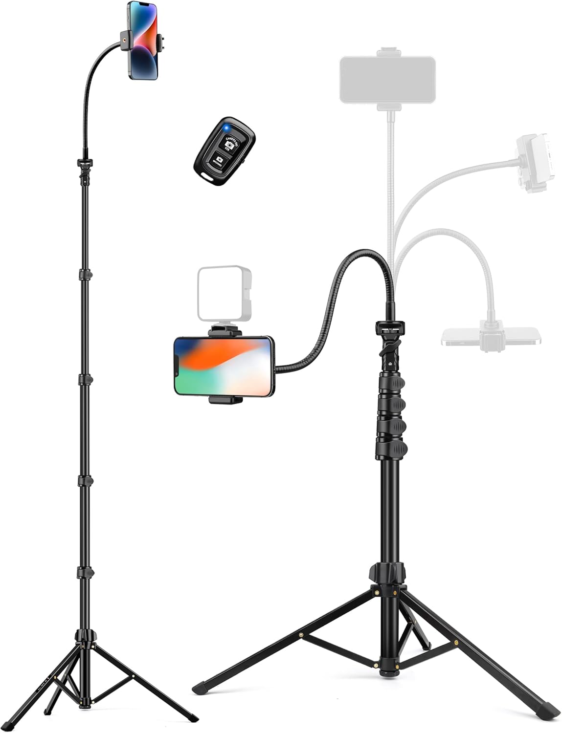 Phone Tripod, 86" Tall Tripod for iPhone with Flexible Gooseneck & Remote