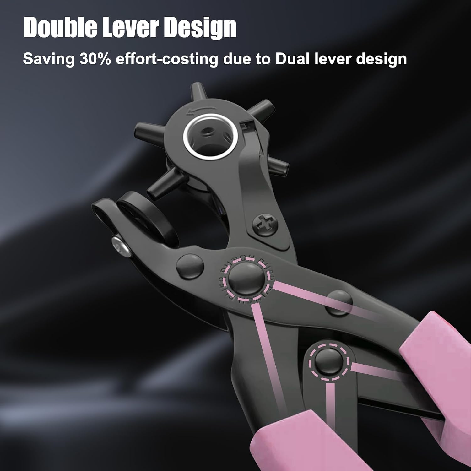 Diyife Leather Hole Puncher, Revolving Punch Plier, 6 Size Adjustment, Pink