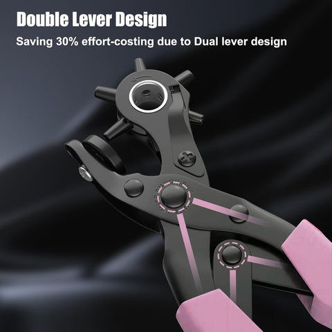 Diyife Leather Hole Puncher, Revolving Punch Plier, 6 Size Adjustment, Pink