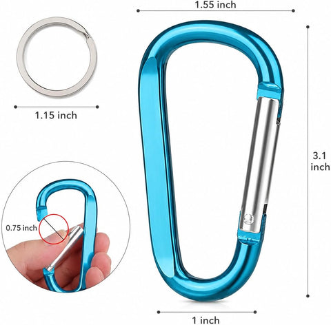 CampTek Carabiner Caribeaner Clip,3" Large Aluminum D Ring Shape Carabeaner with Keyring Keychain Hook