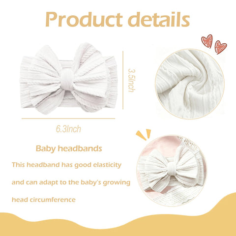 Baby Bows Headbands Soft Nylon Handmade Hair Accessories for Newborn Infant Toddler Kids (White, Large)