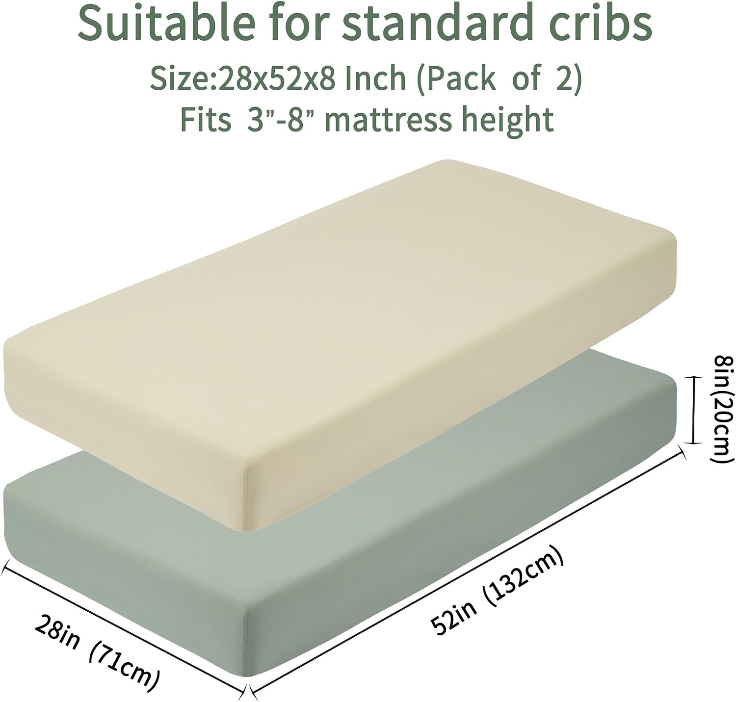 GUNTAIL Baby Crib Sheets for Boys Girls, 2 Pack Fitted Crib Sheet for Standard Crib and Toddler Mattress, Soft Microfiber Baby Sheet 52x28x8in (Brown & Green)
