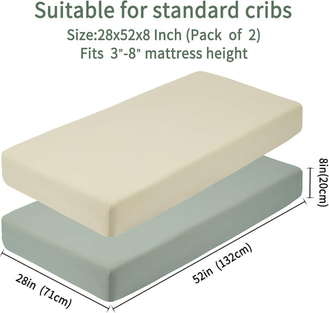 GUNTAIL Baby Crib Sheets for Boys Girls, 2 Pack Fitted Crib Sheet for Standard Crib and Toddler Mattress, Soft Microfiber Baby Sheet 52x28x8in (Brown & Green)