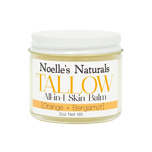 Tallow Balm - 100% Organic Grassfed Tallow - 2oz Glass Jar - Orange + Bergamot - Moisturizing - Dry Skin - Stretch Marks - All Natural